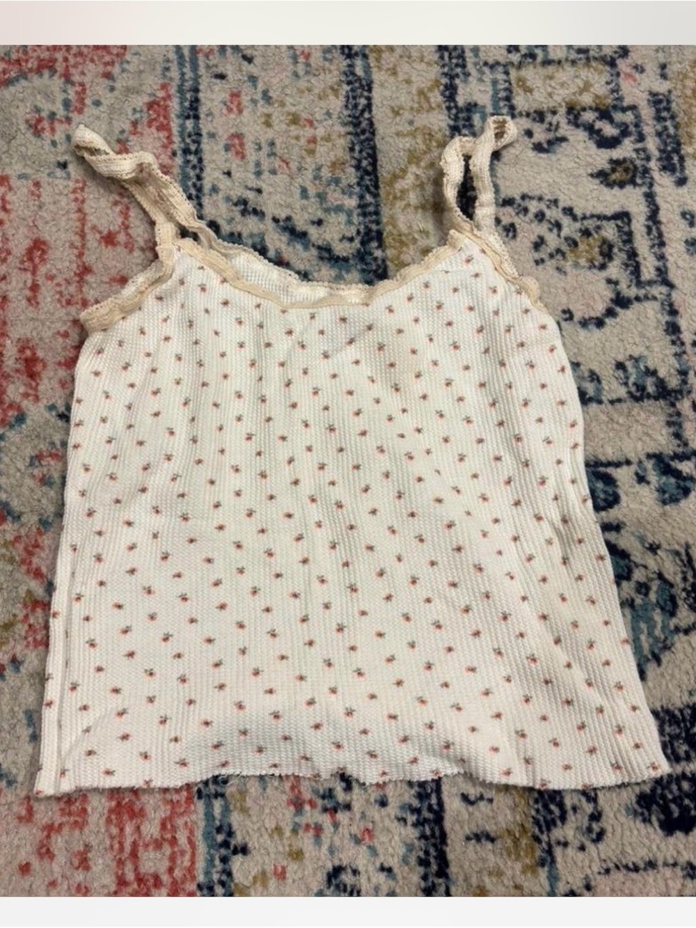 Brandy Melville White Ribbed Tank with Pink Dot Print
